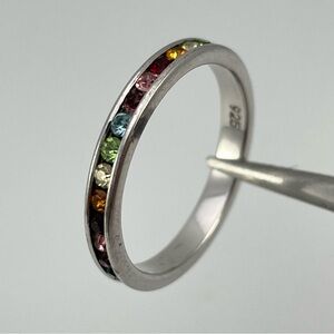 Sterling Silver Rainbow CZ Channel Set Band Ring Size 9  Stamped 925 Stackable